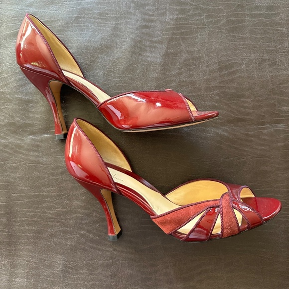 Cole Haan Burgundy Patent with Suede Open Toe D’Orsay Heels - 9 - Picture 4 of 6